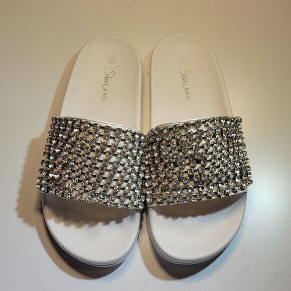 BRAND NEW SHOELAND CHEERFUL RHINESTONES EMBELLISHMENTS SLIDES SANDAL - Picture 3 of 15